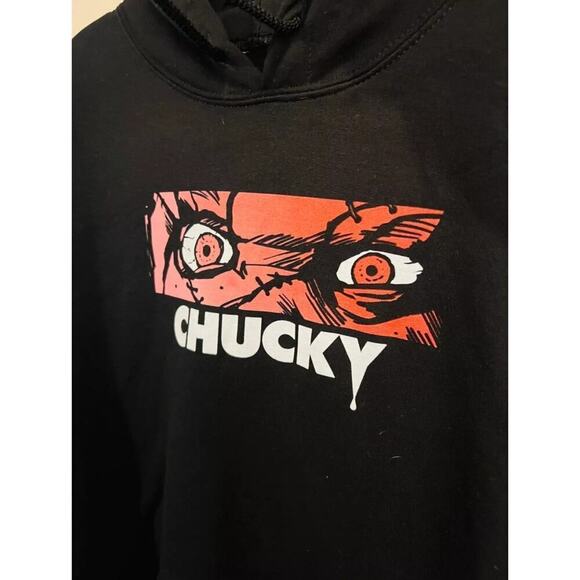 Chucky Doll Let's Be Friends Black Hoodie Hooded Sweatshirt Medium A121 Nice - Picture 2 of 4